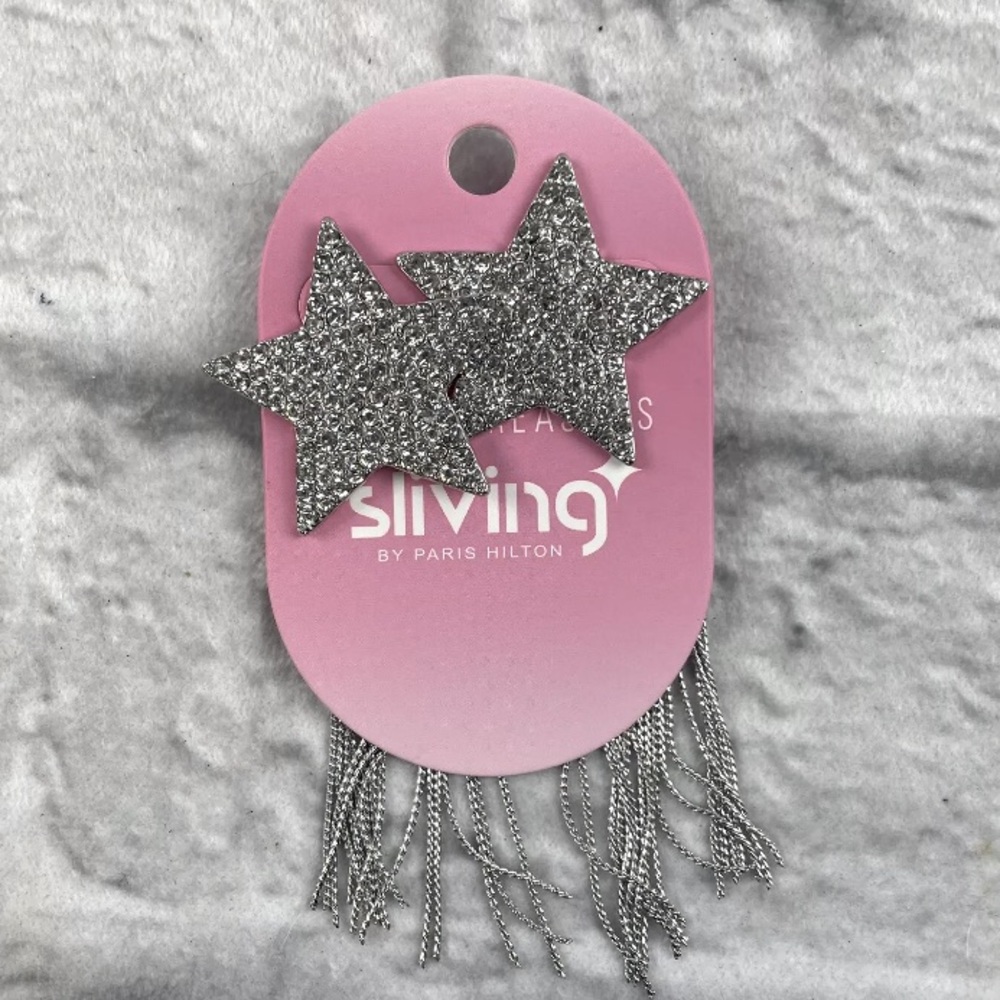 NEW in Package! Sliving by Paris Hilton Silver Star Tassel Sparkly Earrings